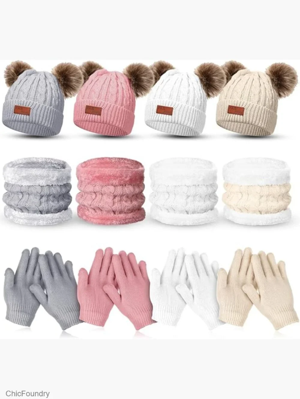 4 Winter Hat Gloves Scarf Sets for Kids Ages 3-10 Knit Beanie Set